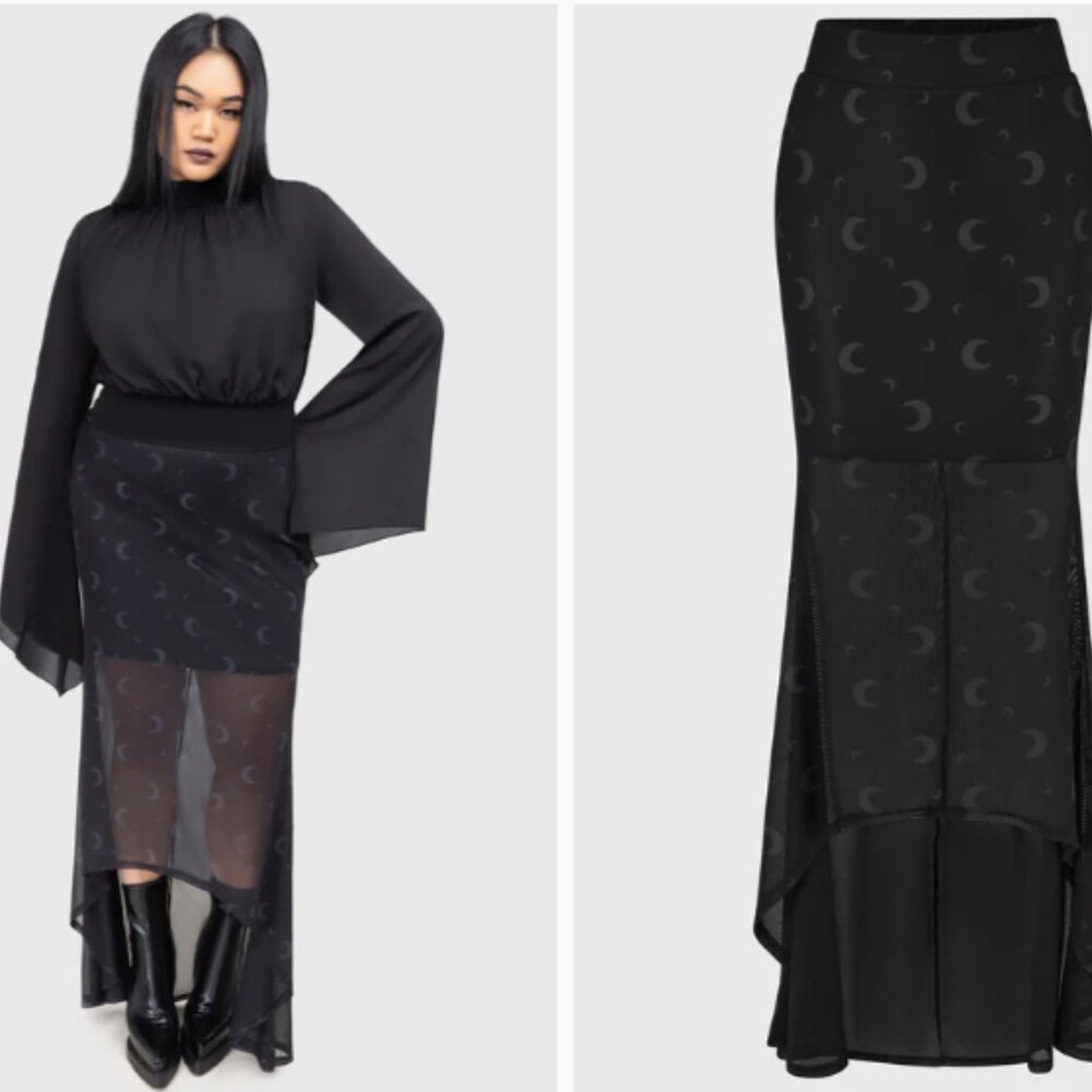 Killstar NWT High Low Moon Star Mesh Maxi Skirt Serenade of Shadows